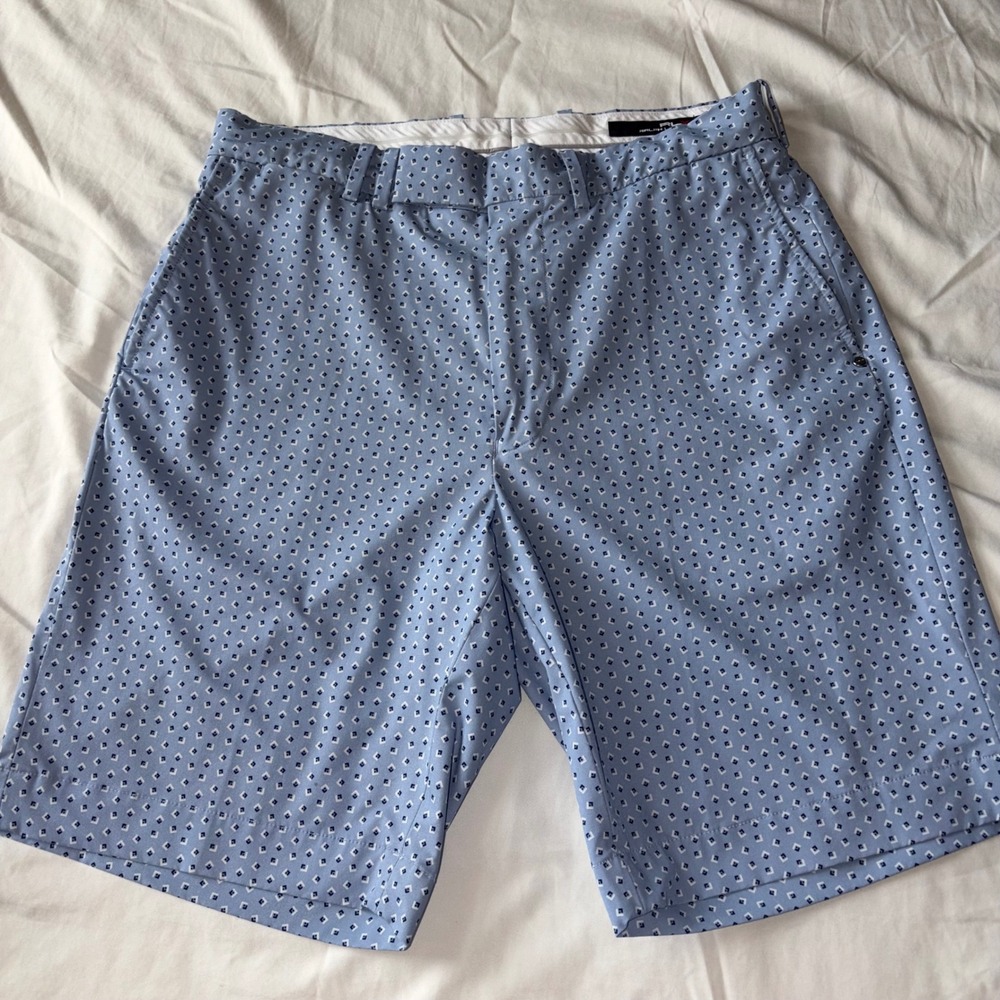 RLX Ralph Lauren Mens Blue Geometric Diamond Print Golf Shorts Size 30